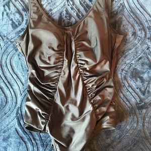 Black one-piece swimsuit.